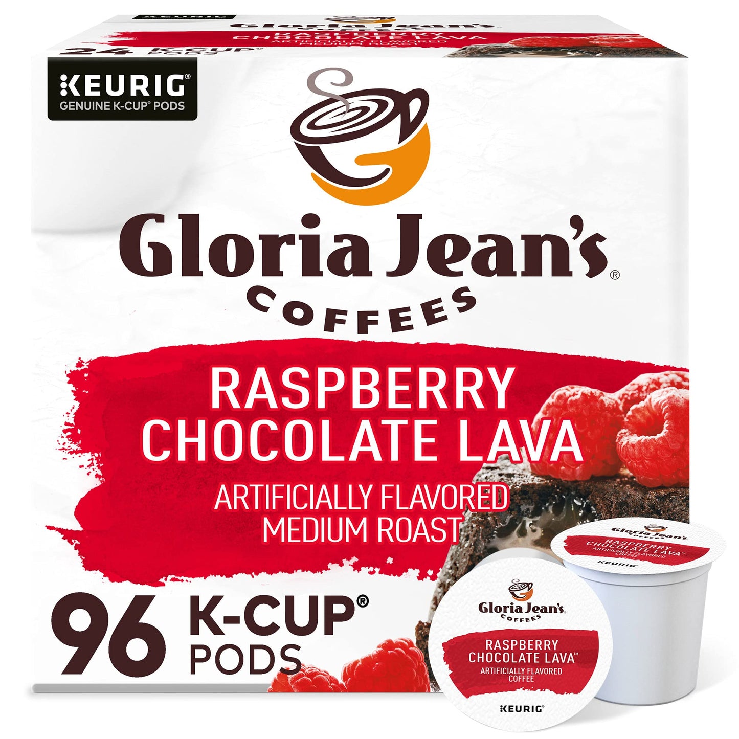 Gloria Jean'S Raspberry Chocolate Lava Keurig Single-Serve K-Cup Pods, Medium Roast Coffee, 96 Count (4 Packs Of 24)