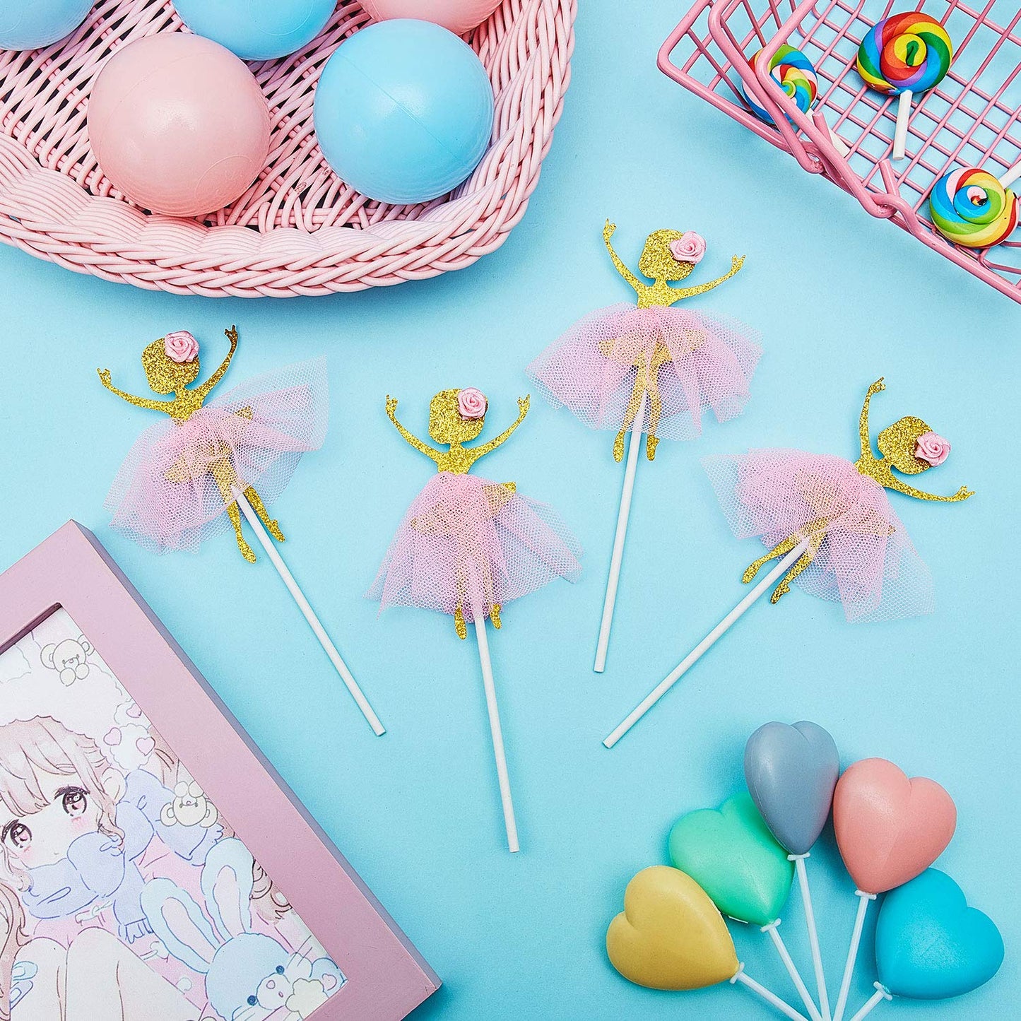 48 Pieces Ballerina Tutu Ballet Dancer Girls Cupcake Toppers Dancing Cake Dessert Muffin Toppers For Wedding Baby Shower Birthda