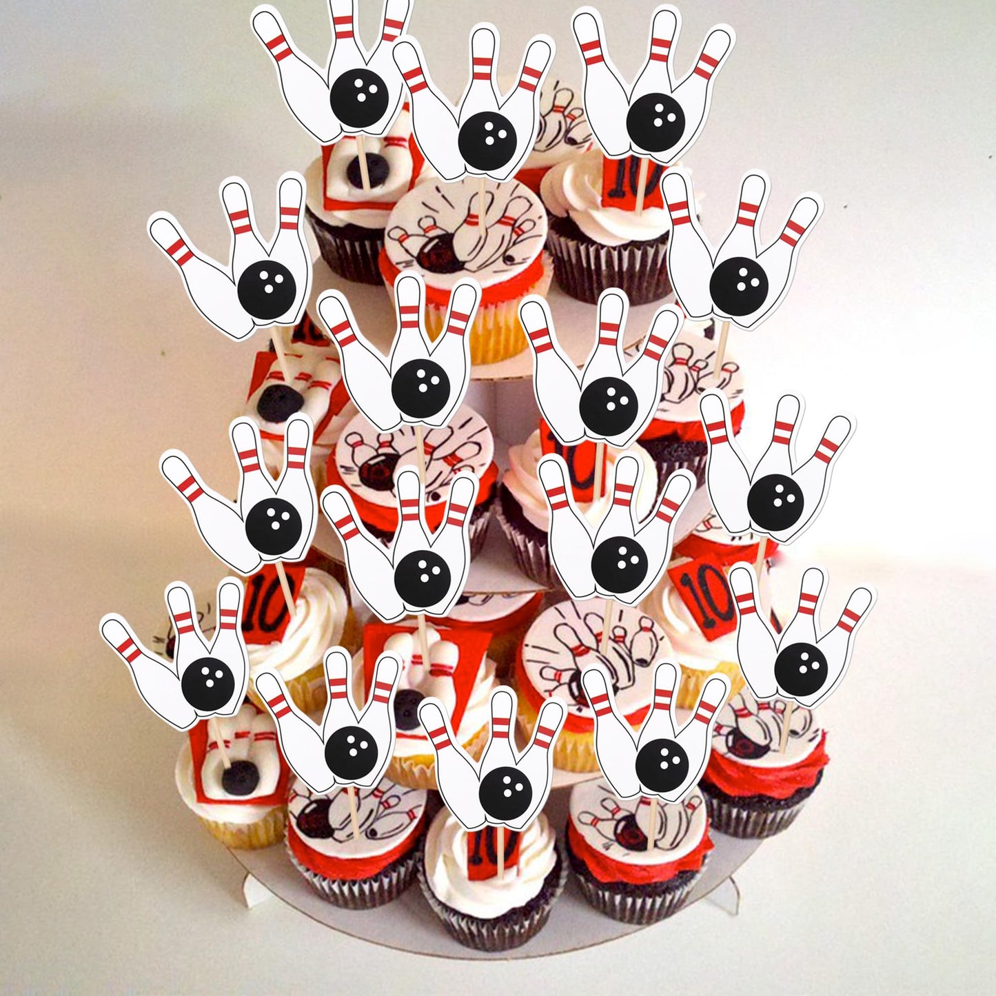 40 Pcs Bowling Cupcake Toppers Double Sided Sports Theme Bowling Cupcake Picks Bowling Birthday Decorations For Bowling Theme Ba
