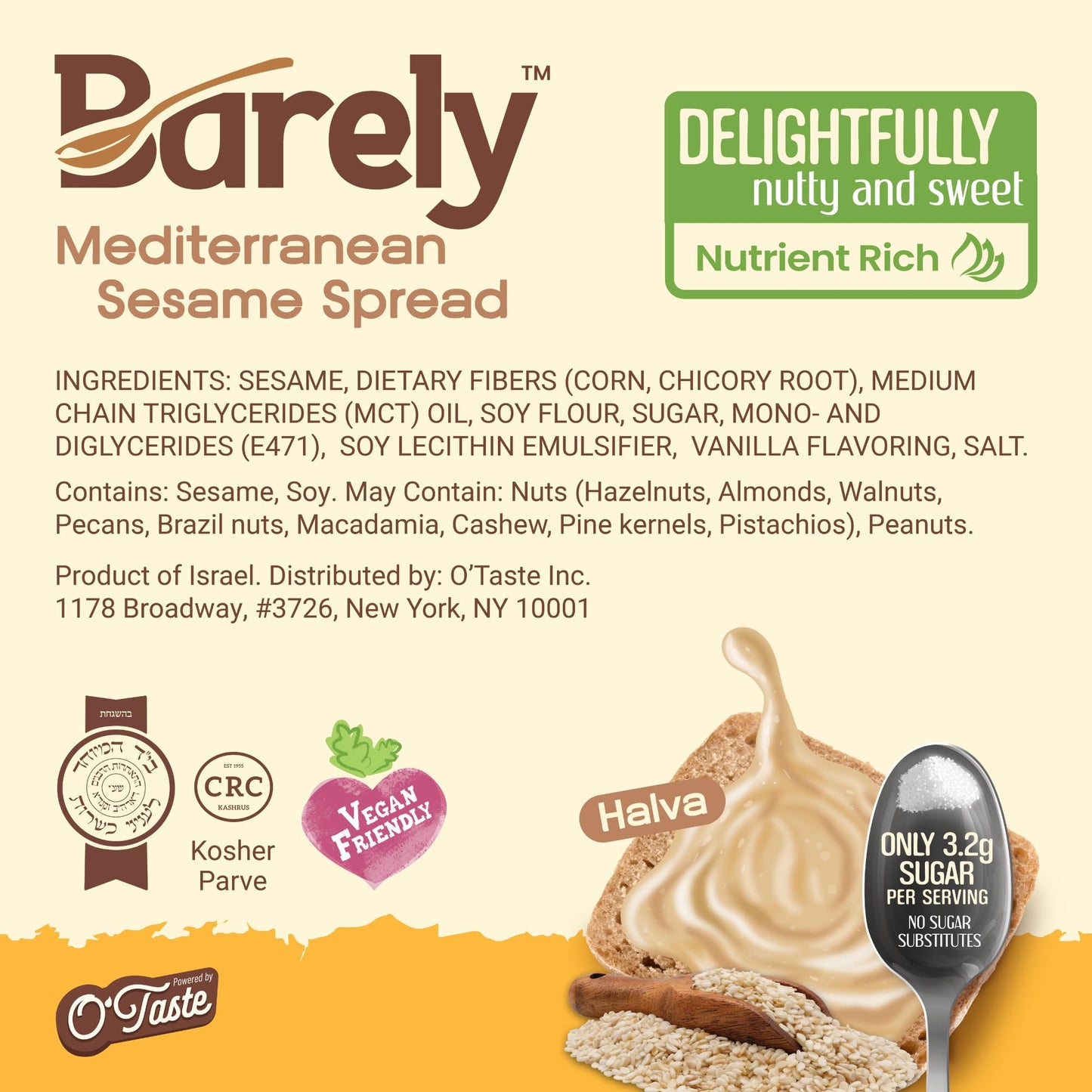 Sweet Mediterranean Sesame Spread By Barely, Low Sugar & No Artificial Sweeteners, Keto Friendly, Deliciously Nutty & Sweet Halv