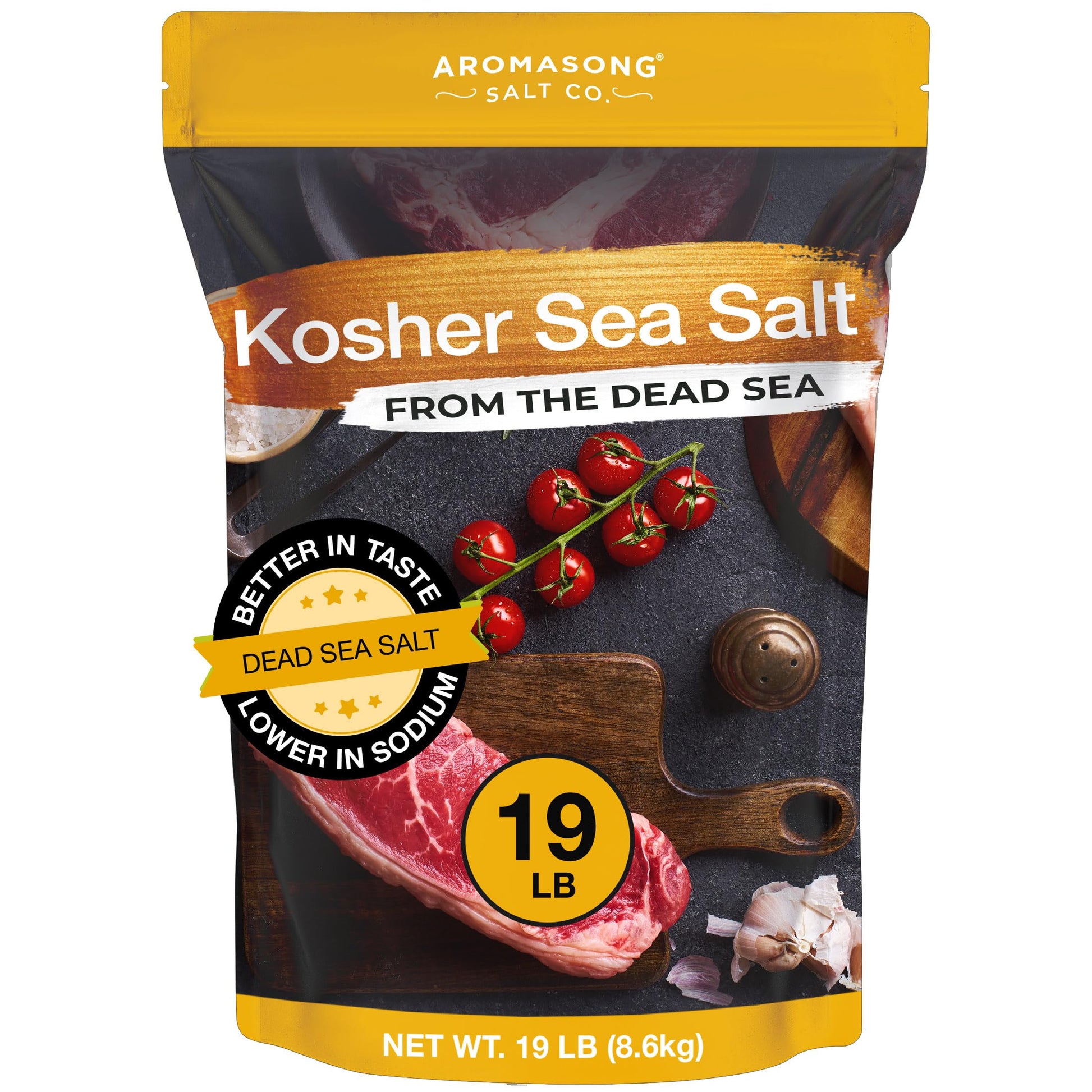 Aromasong 100% Natural Sea Salt from the Dead Sea Food Grade 19 Lb, Kosher Salt Grain, Gluten Free Unrefined, Grinder Refill For