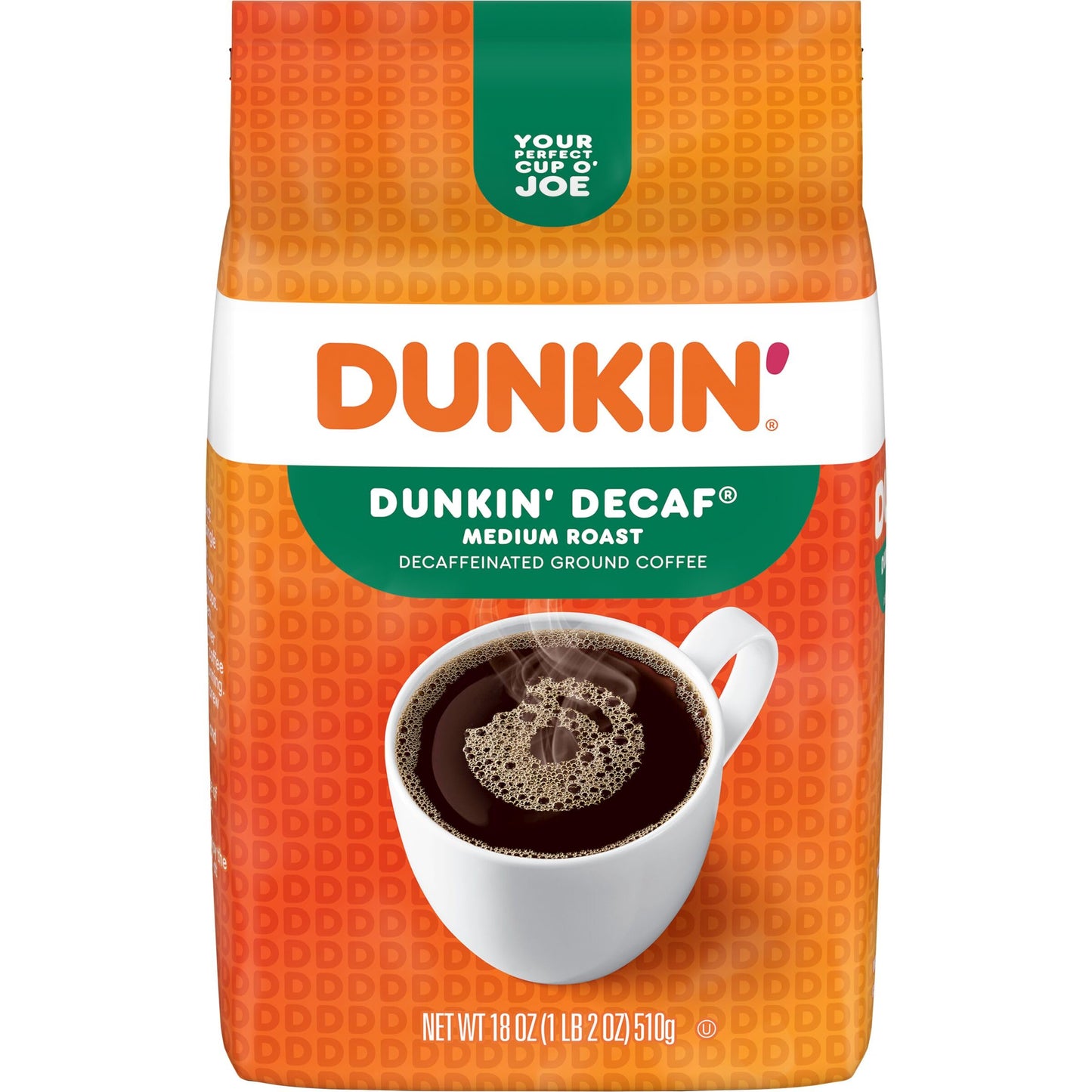 Dunkin Decaf Ground Coffee  Medium Roast  18 Ounce Bag