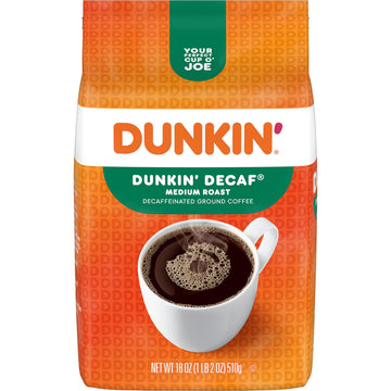 Dunkin Decaf Ground Coffee  Medium Roast  18 Ounce Bag