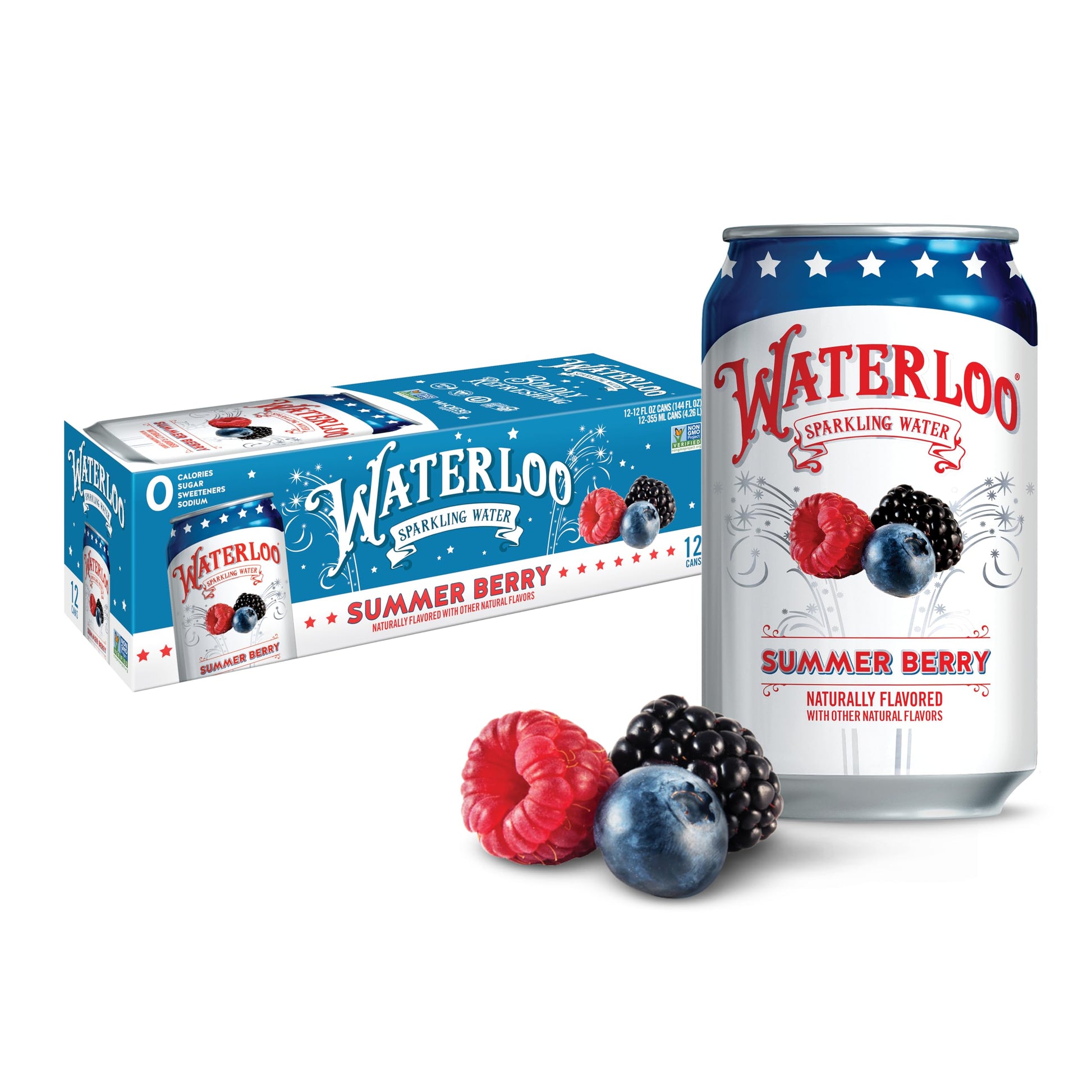 Waterloo Sparkling Water, Summer Berry Naturally Flavored, 12 Fl Oz Cans (Pack of 12) - Zero Calories and Zero Sugar or Sweetene
