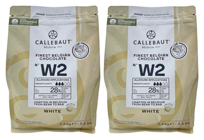 Callebaut Belgian Chocolate Callets | 2 Pack of 5.51 Bags (2.5KG) (White Chocolate)