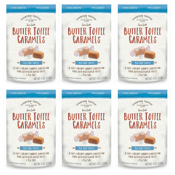 Everton Toffee Butter Toffee Caramels, Sea Salt Flavor (4 oz. bag, 6-pack). Gourmet, Artisan Soft and Creamy Toffee Caramels, Sm