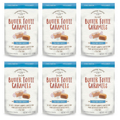 Everton Toffee Butter Toffee Caramels, Sea Salt Flavor (4 oz. bag, 6-pack). Gourmet, Artisan Soft and Creamy Toffee Caramels, Sm