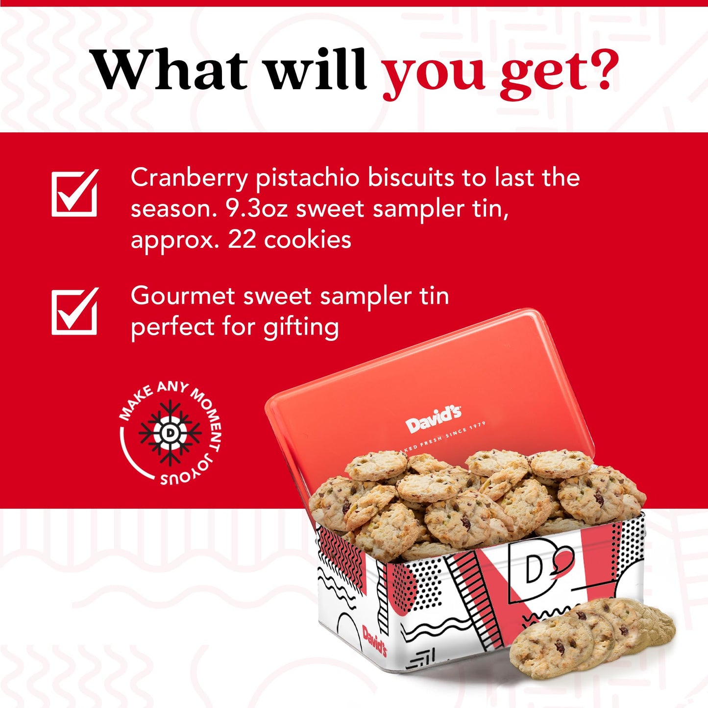 David'S Cookies Cranberry Pistachio Biscuits Sweet Sampler Tin - Irresistible Crunch, Snacks And Bakery Treats - Ideal For Snack