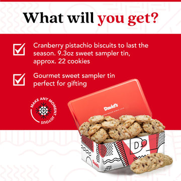 David'S Cookies Cranberry Pistachio Biscuits Sweet Sampler Tin - Irresistible Crunch, Snacks And Bakery Treats - Ideal For Snack
