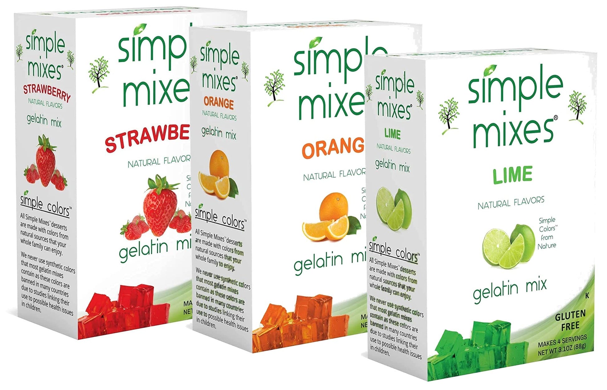 Simple Mixes Natural Gelatin Dessert, Variety Pack, Strawberry, Orange, & Lime, Healthy, Lactose, Fat & Gluten Free, Kosher, 3.1