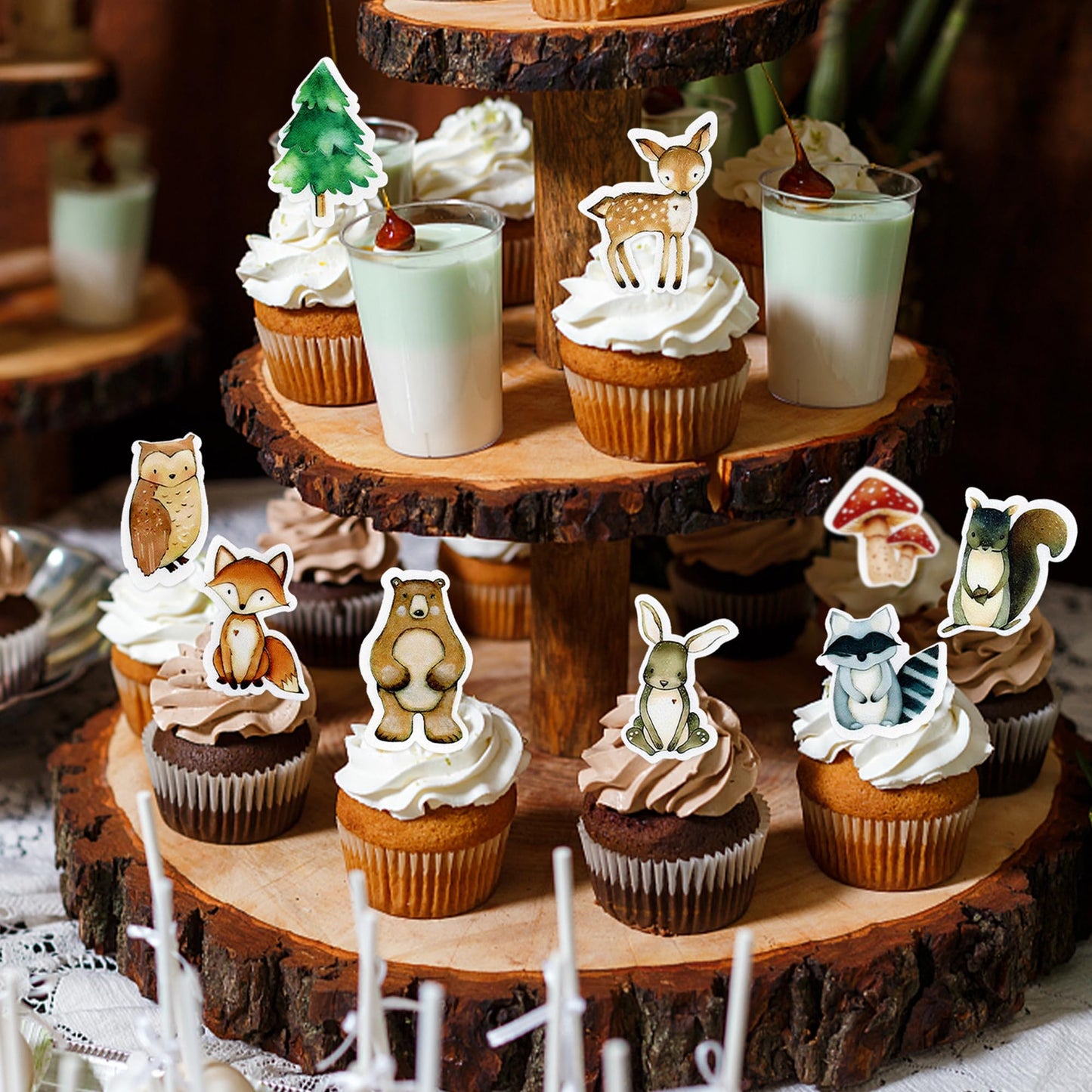40Pcs Edible Animal Cupcake Toppers Wafer Paper Woodland Theme Animal Cupcake Toppers Picks For Animal Drink Topper Baby Shower