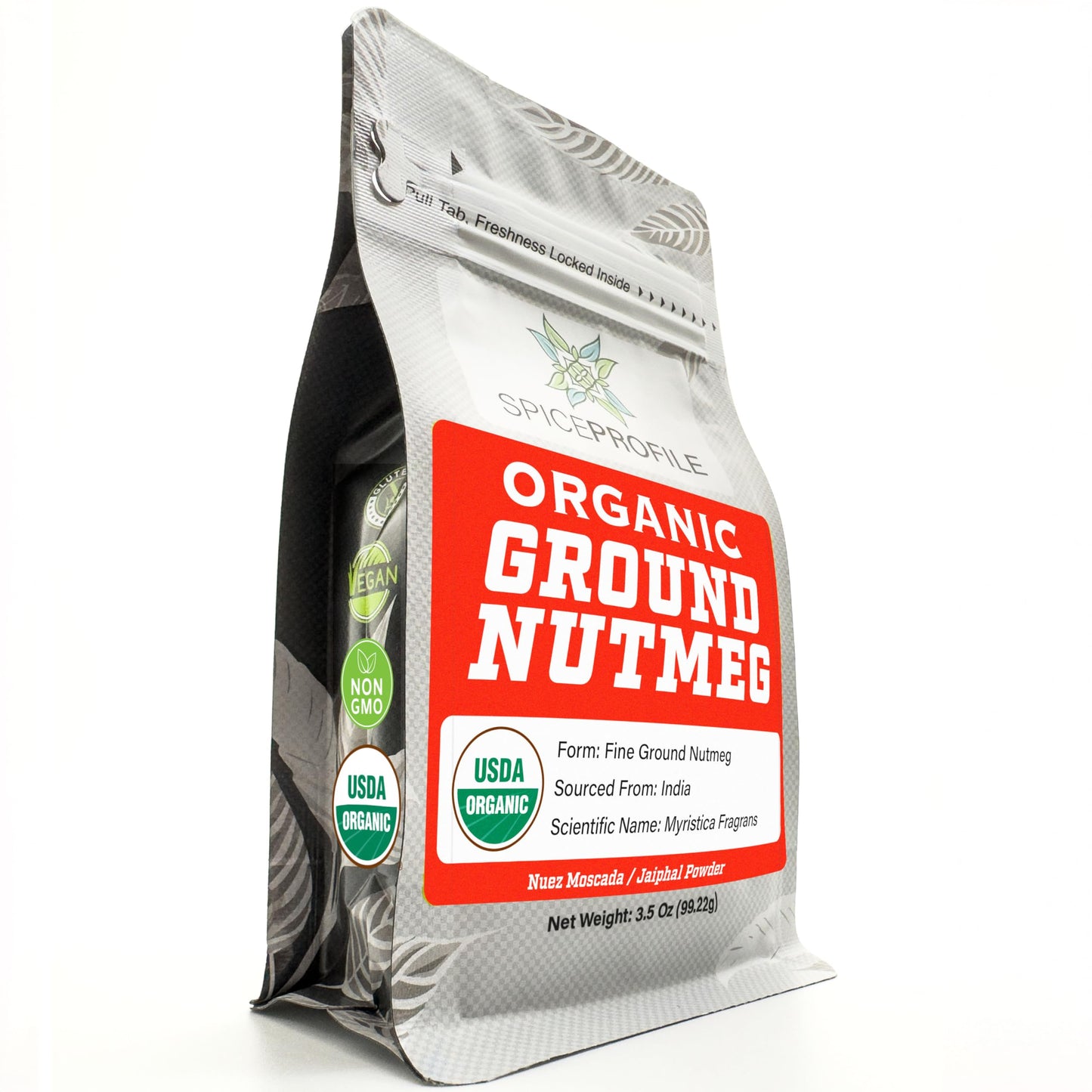 Spice Profile USDA Organic Ground Nutmeg, Lab Tested for Heavy Metals, Resealable 3.5 oz Pouch, Jaiphal Powder, Nuez Moscada
