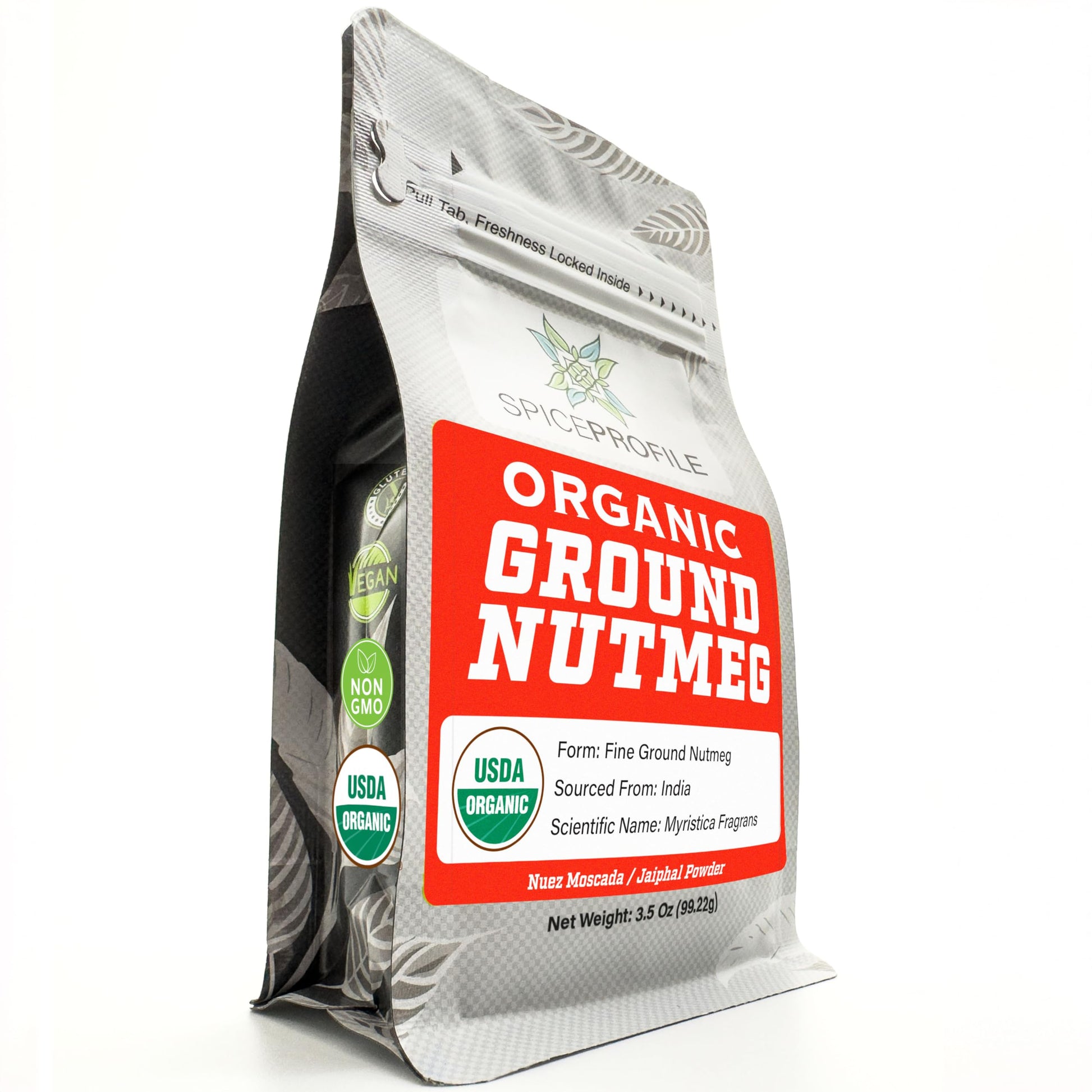 Spice Profile USDA Organic Ground Nutmeg, Lab Tested for Heavy Metals, Resealable 3.5 oz Pouch, Jaiphal Powder, Nuez Moscada