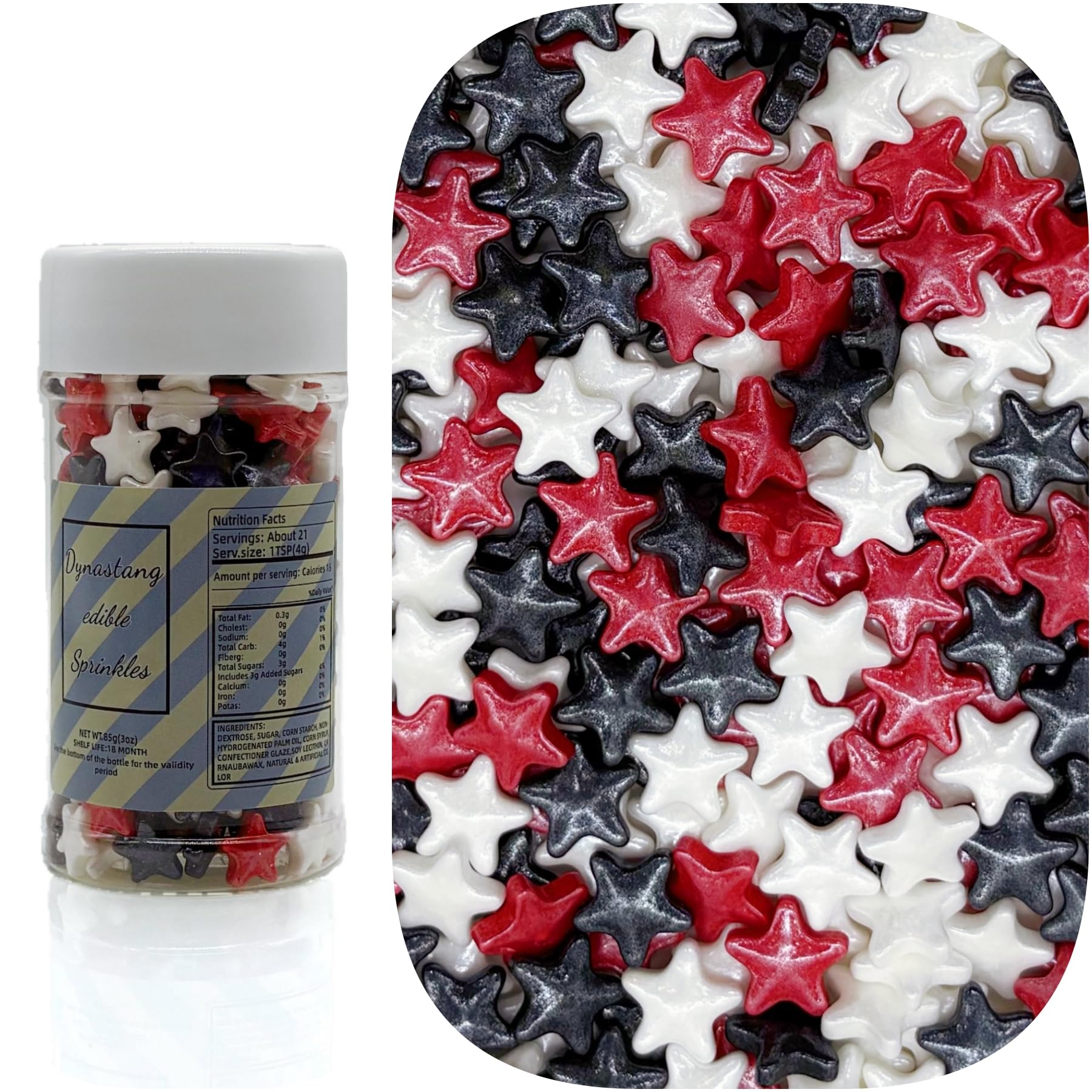 Dynastang 10mm Red & Black & White Stars Sprinkles Edible Stars Cake Decorating Stars Cake Decorations Cupcake Toppers Cookie De