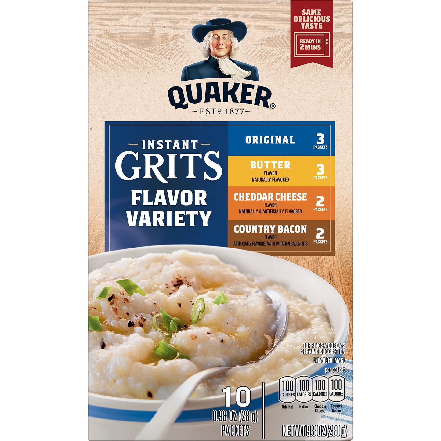 Quaker Instant Grits Variety Pack, 4 Flavors, 10 Packets, 0.98oz Each