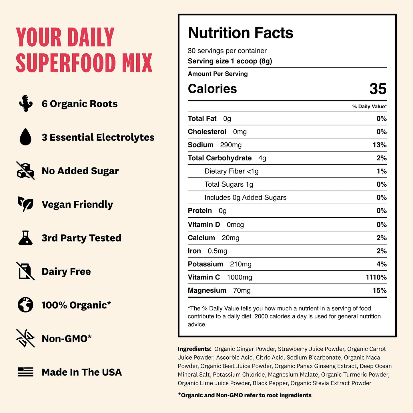 SUPEROOT Ginger Shot + Superfood Drink Mix - Immunity & Hydration - 8.47 oz - Strawberry Lime Flavor