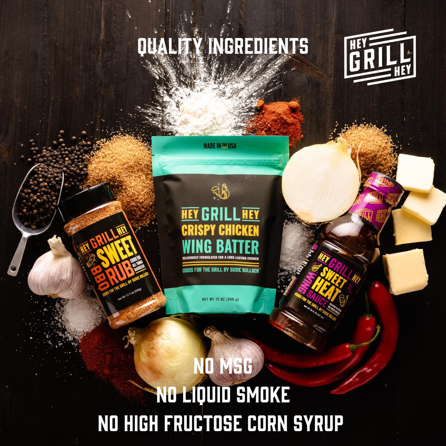 Hey Grill Hey Chicken Wing Seasoning & Sauce Kit - All-in-One BBQ Rub, Sweet Heat Sauce, 54 Ounce