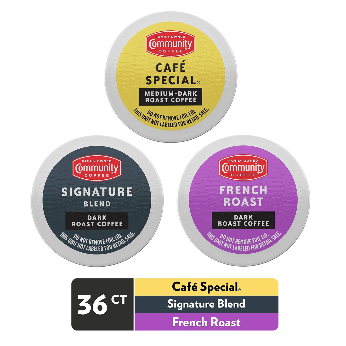 Community Coffee Dark Roast Coffee Pods Variety Pack, 36 Count, Compatible with Keurig 2.0, 12 Count (Pack of 3), Red