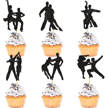Ercadio 24 Pcs Latin Dance Cupcake Toppers Black Glitter Adulthood Ceremony Dancing Girl Boy Cake Birthday Picks For Dancing Cak
