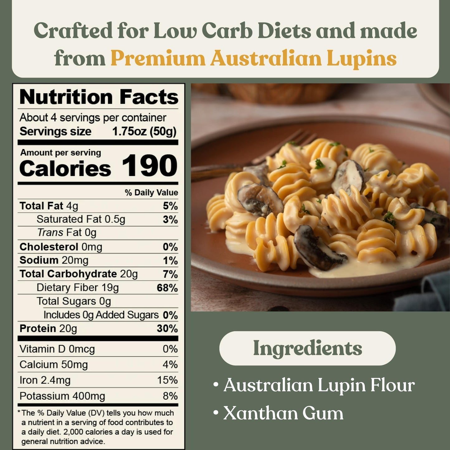 Chefs Kiss Low Carb Pasta | 1g Net Carbs, 20g Protein | Gluten Free, High Fiber | 2-pack (7oz)