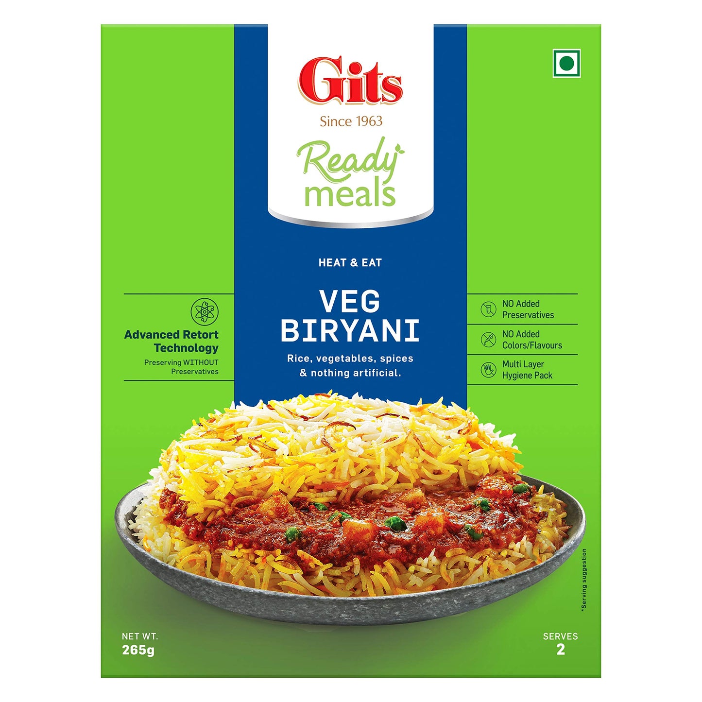 Gits Ready To Eat Veg Biryani 795G (Pack Of 3 X 265G Each)