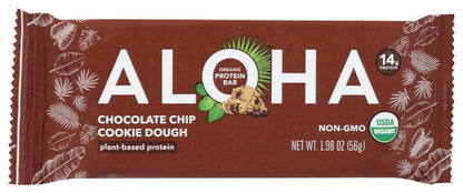 Aloha Organic Chocolate Chip Cookie Dough Protein Bars, 14g Plant-Based Protein, USDA Certified Organic, Gluten Free & Non-GMO, 