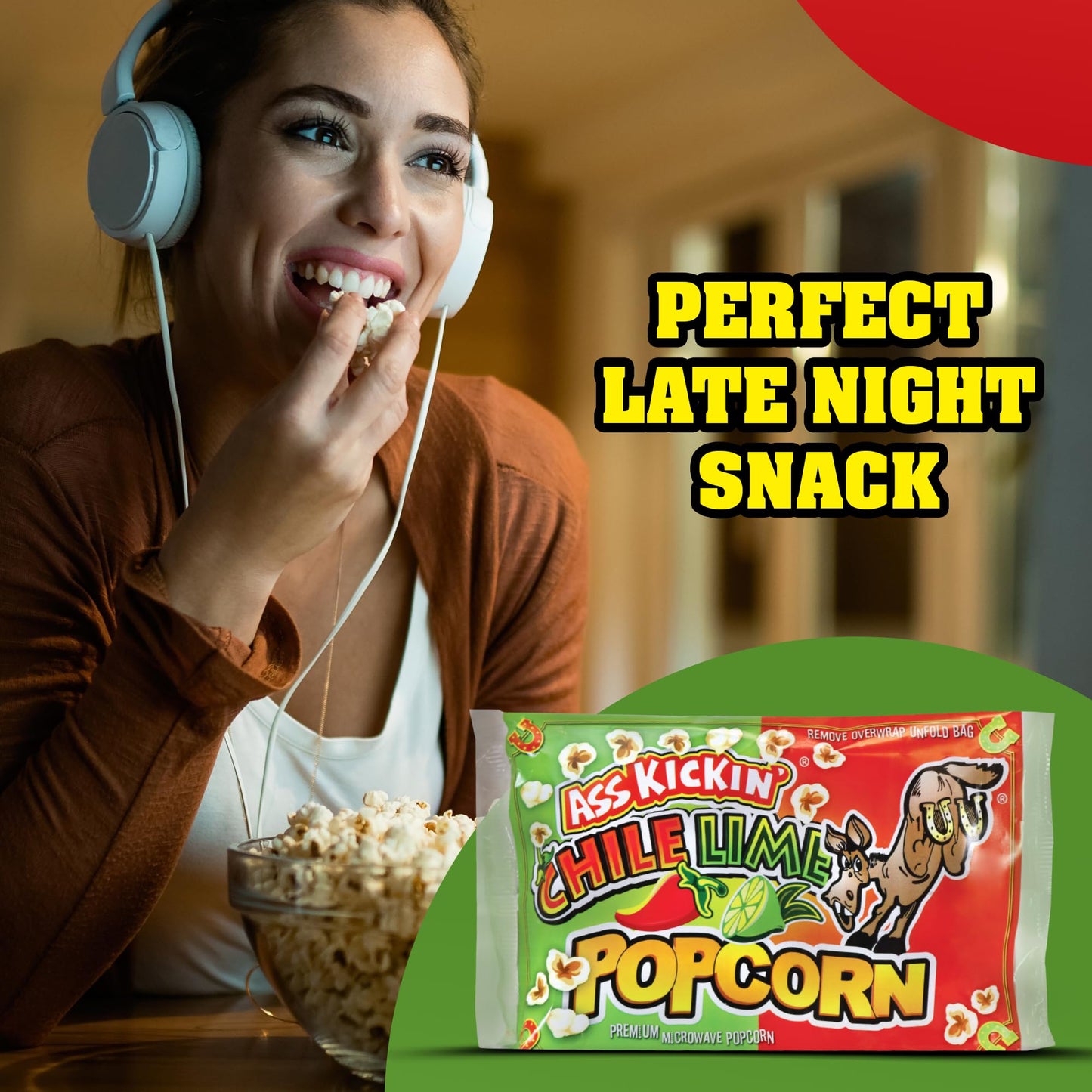 ASS KICKIN Chile Lime Microwave Popcorn - 6 Pack, 3.5 Ounce - Spicy Gourmet Snack for Movie Night