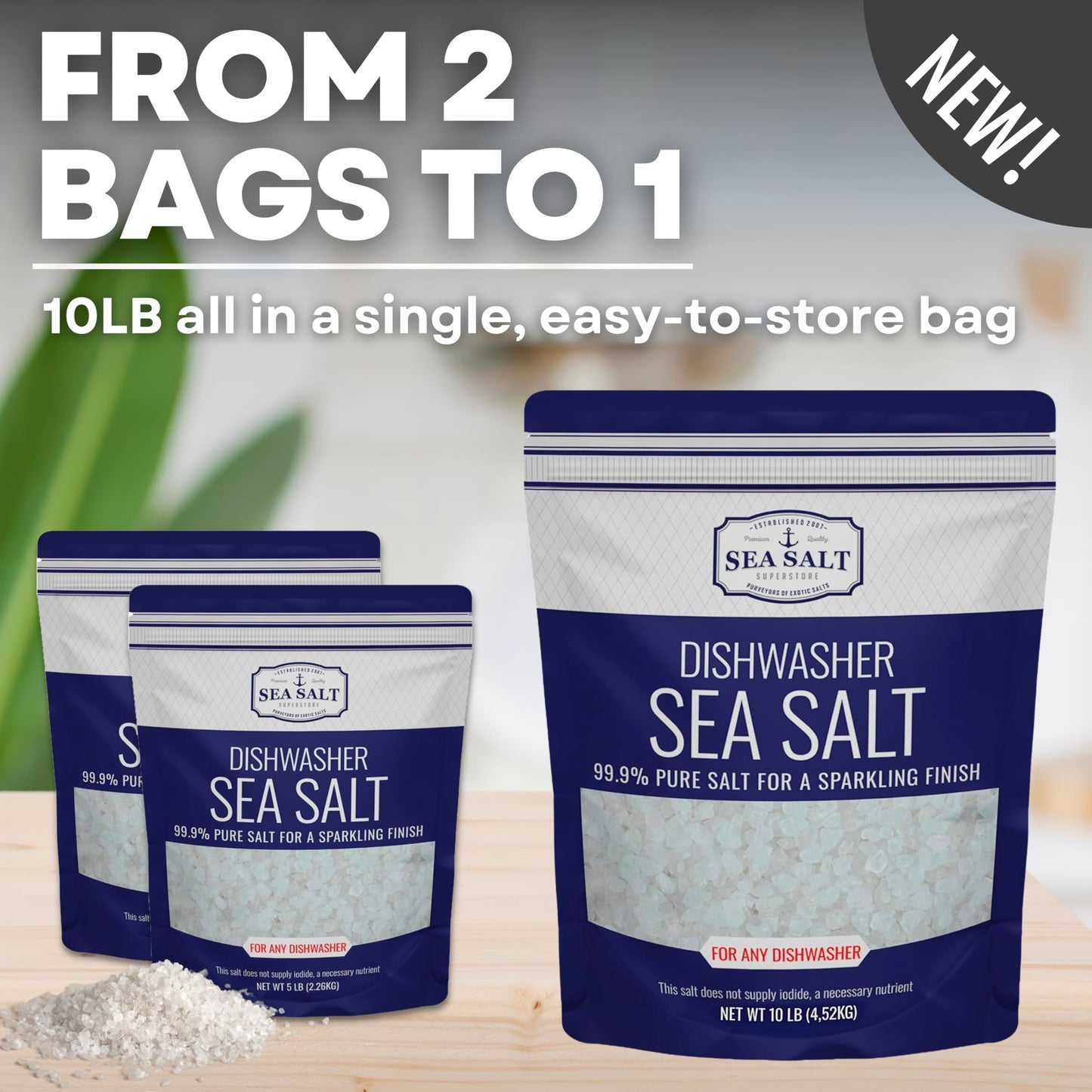 Dishwasher Salt, Natural Water Softener, Food Grade Coarse Sea Salt Compatible with Miele, Thermador, Whirlpool, & Bosch Dishwas