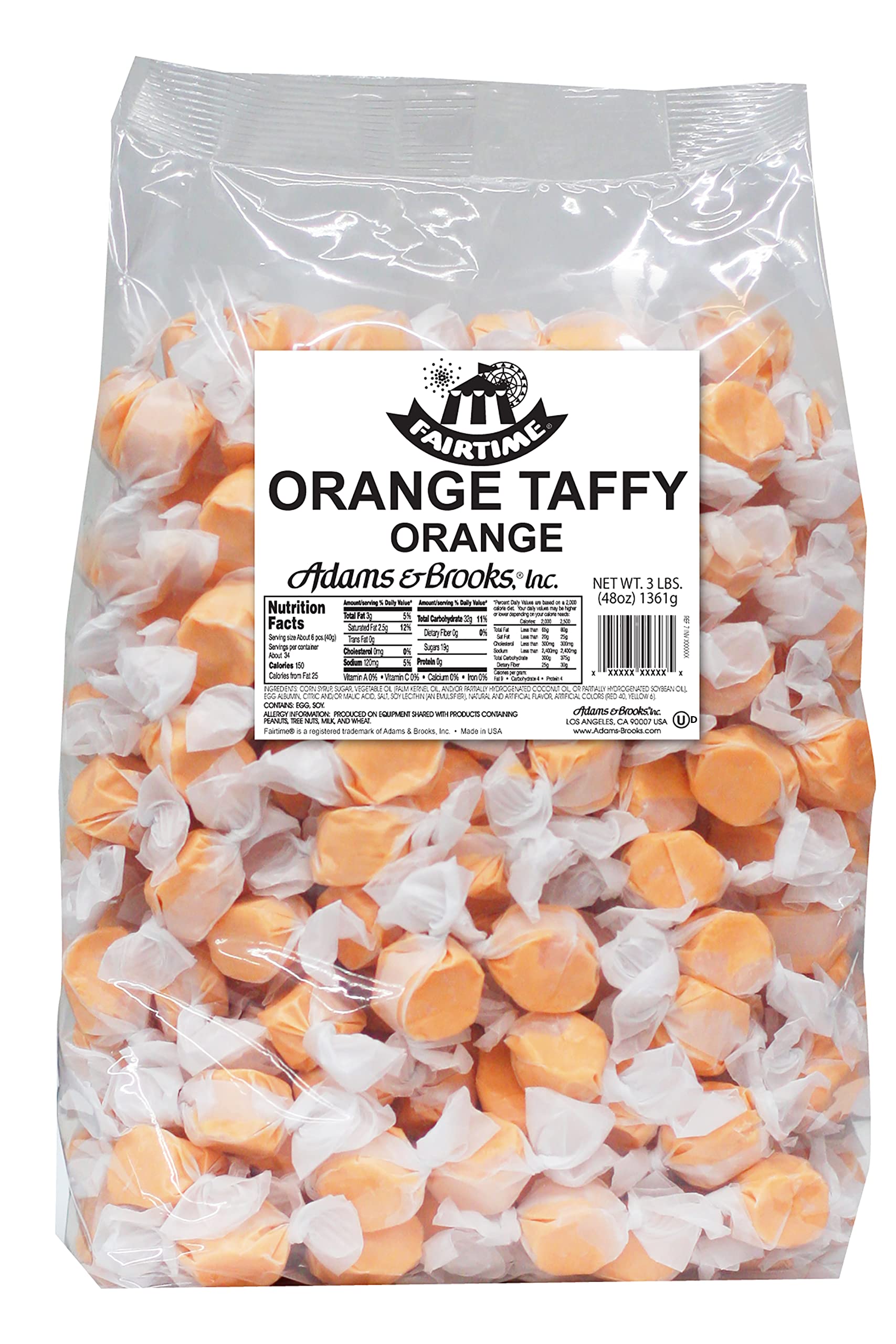Fairtime Taffy Bulk, Candy Buffet,Taffy Candy, Orange Taffy, Orange Candy, Bulk Candy, Pinata Candy, Individually Wrapped Candy