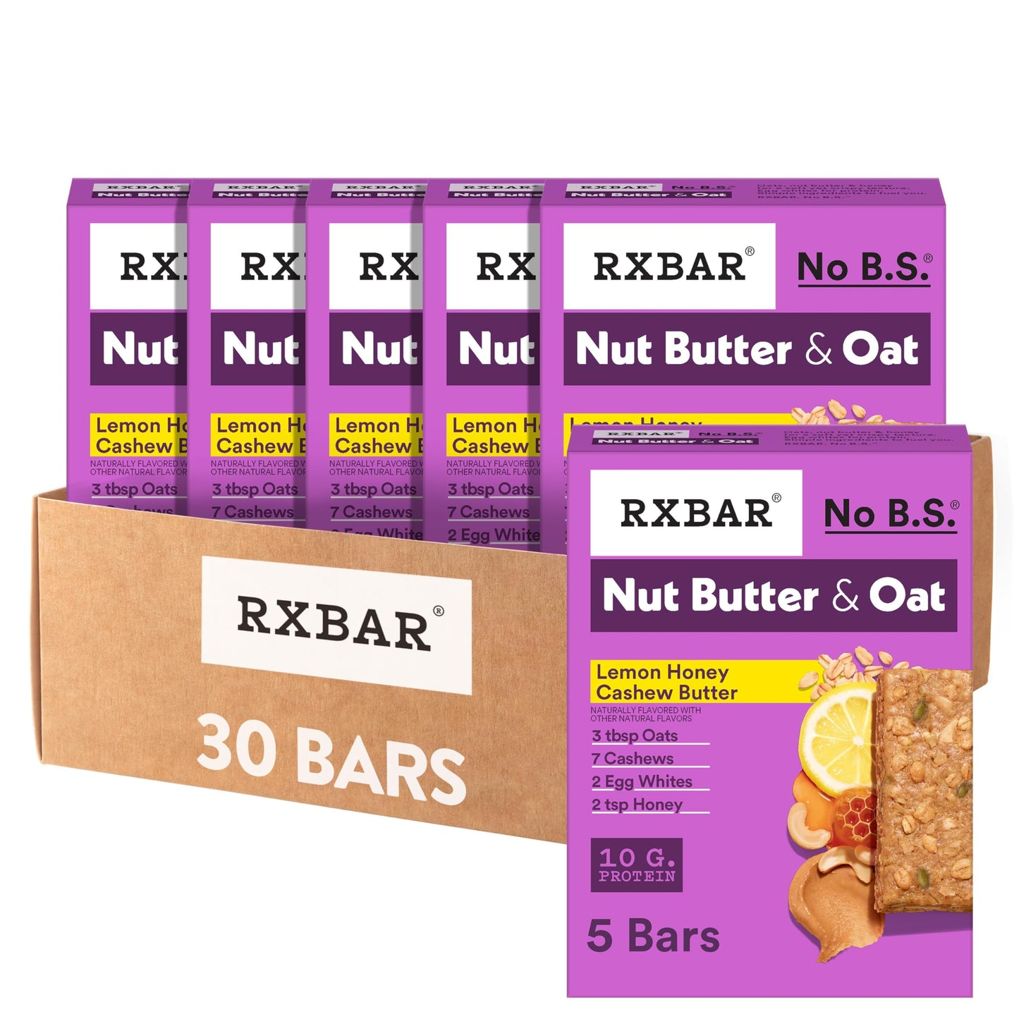 RXBAR Nut Butter and Oat Protein Bars, Protein Snacks, Lemon Honey Cashew Butter (30 Bars)