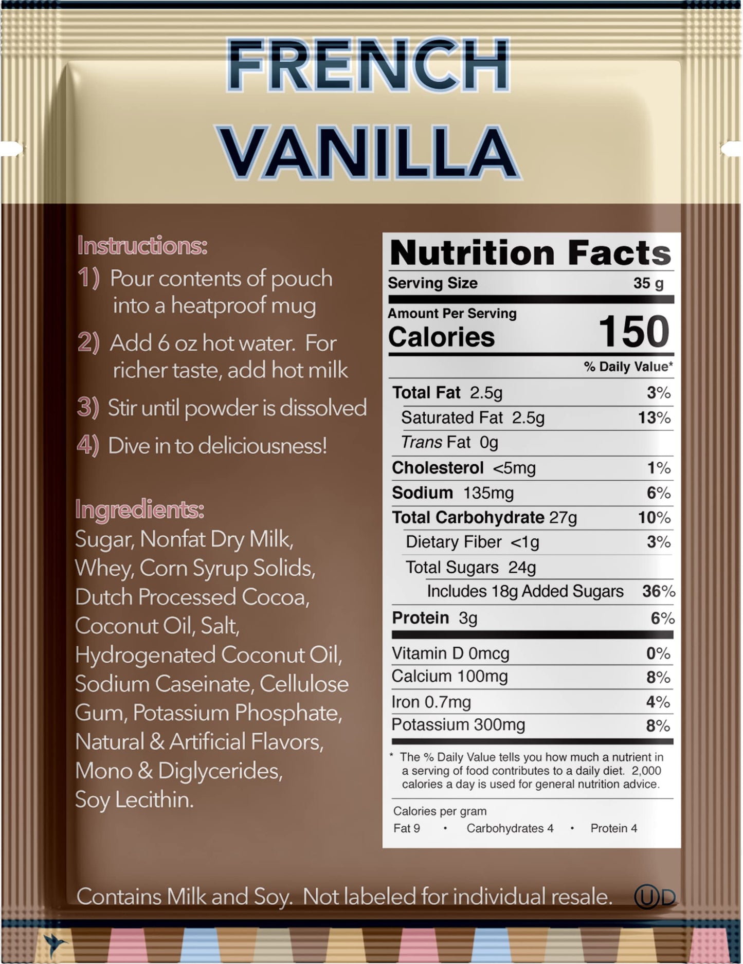Double Donut French Vanilla Hot Chocolate Mix Packets, Flavored French Vanilla Hot Cocoa Mix, 32 Count