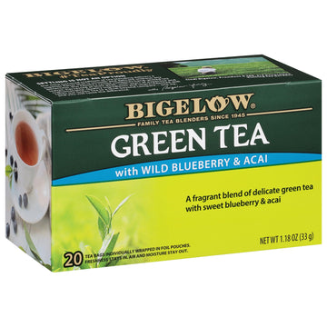 Bigelow Tea Green Tea With Wild Blueberry And Acai, Caffeinated Tea With Wild Blueberry And Acai, 20 Count Box (Pack Of 6), 120 Total Tea Bags