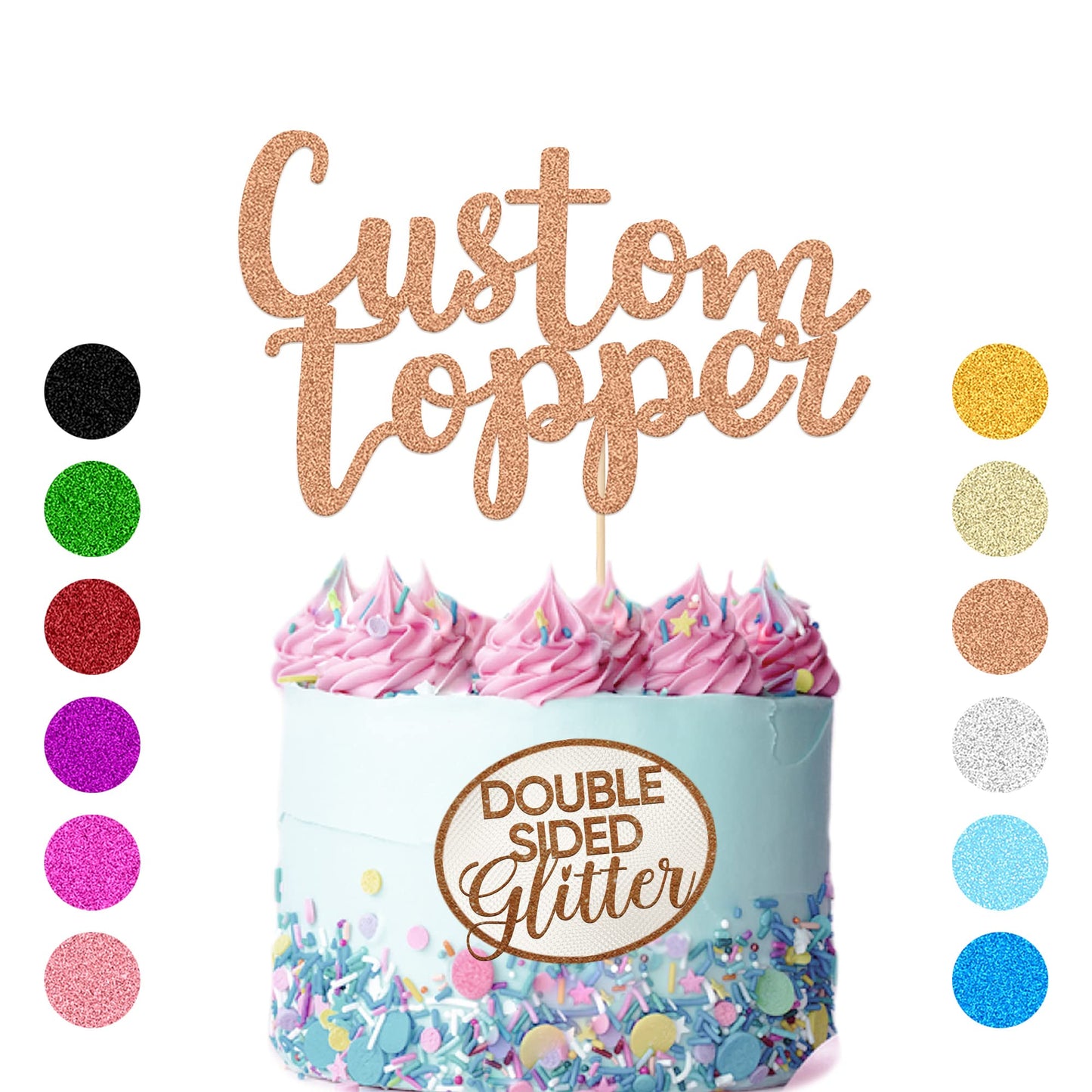 Personalized Cake Topper Birthday Cake Toppers 11 Colours Wedding Cake Topper With Any Text Numbers Double Sided Glitter Cake Decoration For Anniversary Baby Shower(Red Gold))