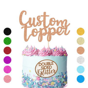 Personalized Cake Topper Birthday Cake Toppers 11 Colours Wedding Cake Topper With Any Text Numbers Double Sided Glitter Cake Decoration For Anniversary Baby Shower(Red Gold))