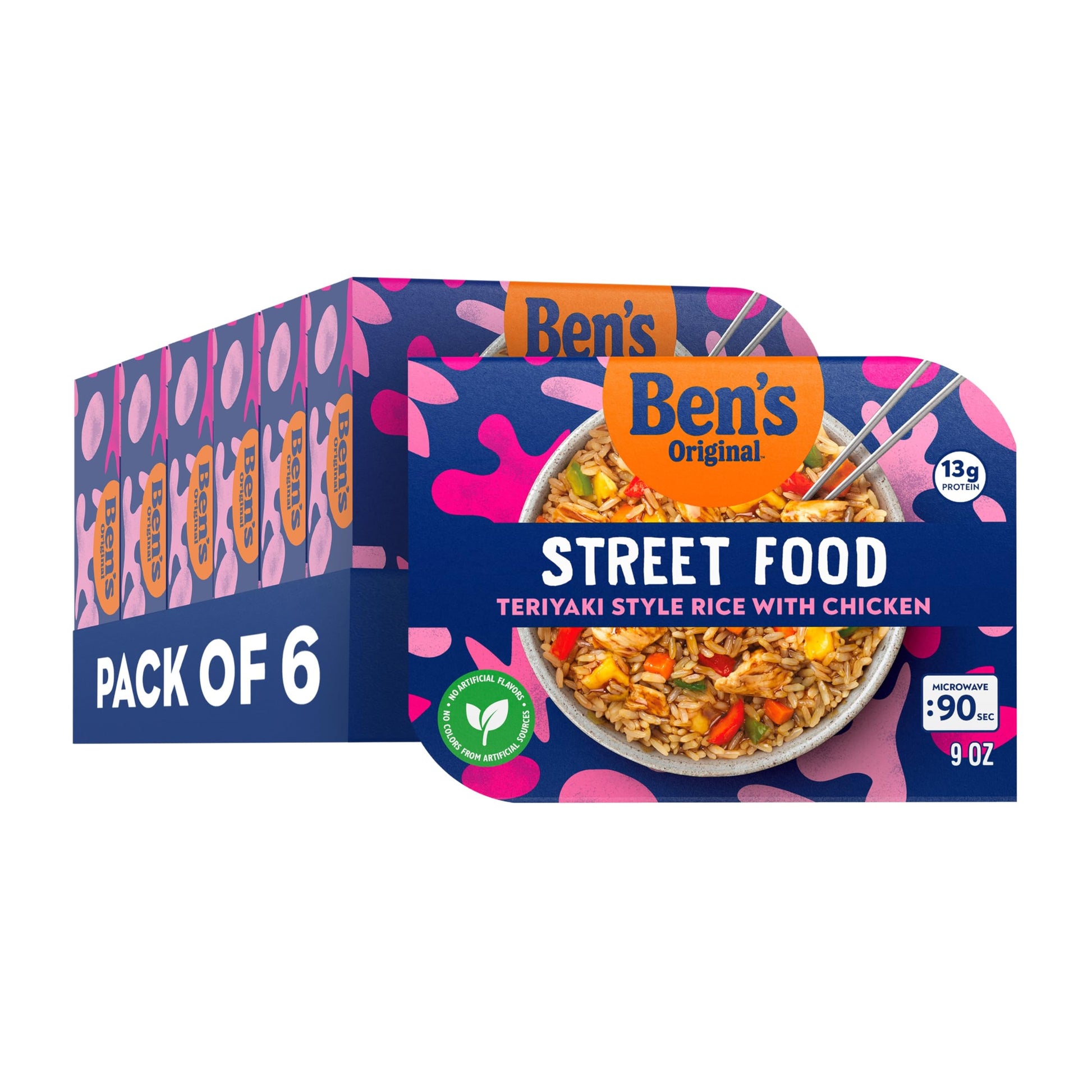 BENS ORIGINAL Street Food Teriyaki Style Rice with Chicken, Prepared Entr  e, Microwavable Heat-&-Eat Bowl in 90 Seconds, 9 oz 