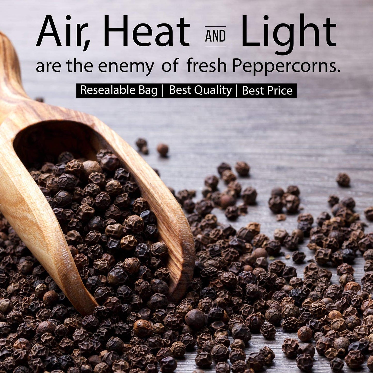 The Spice Lab Black Tellicherry Peppercorns for Grinder Packed in the USA - Steam Sterilized Kosher Non-GMO All Natural Black Pe