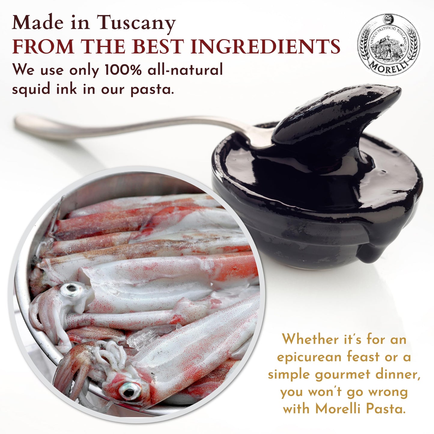 MORELLI Organic Squid Ink Linguine Pasta - Durum Wheat - 8.8oz (250g) - Made in Italy