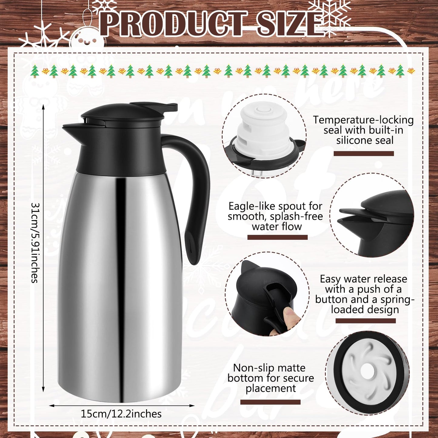 Bokon 104 Pcs Christmas Hot Chocolate Bar Set 68 Oz/ 2 L Stainless Drink Dispenser 16 Oz Cocoa Cups Hot Chocolate Bar Station Si
