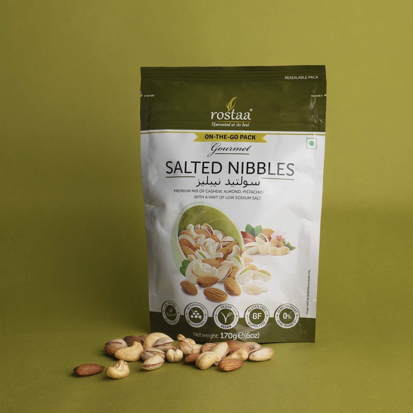 Rostaa Salted Nibbles 340G, (Pack Of 1) Healthy, Lightly Salted, Party Snack, California Grown Nut, Source Of Protein, Gluten Fr