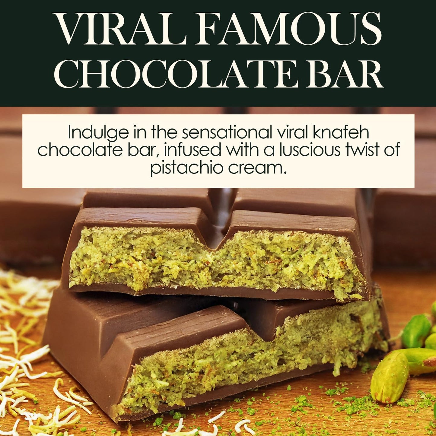 Dubai Chocolate Bar, Pistachio Chocolate Knafeh Bar (7 Oz, Pistachio)