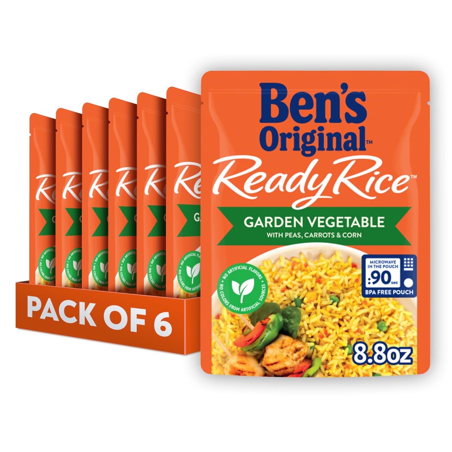 BENS ORIGINAL Ready Rice Garden Vegetable Flavored Rice, Easy Dinner Side, 8.8 oz Pouch (Pack of 6)