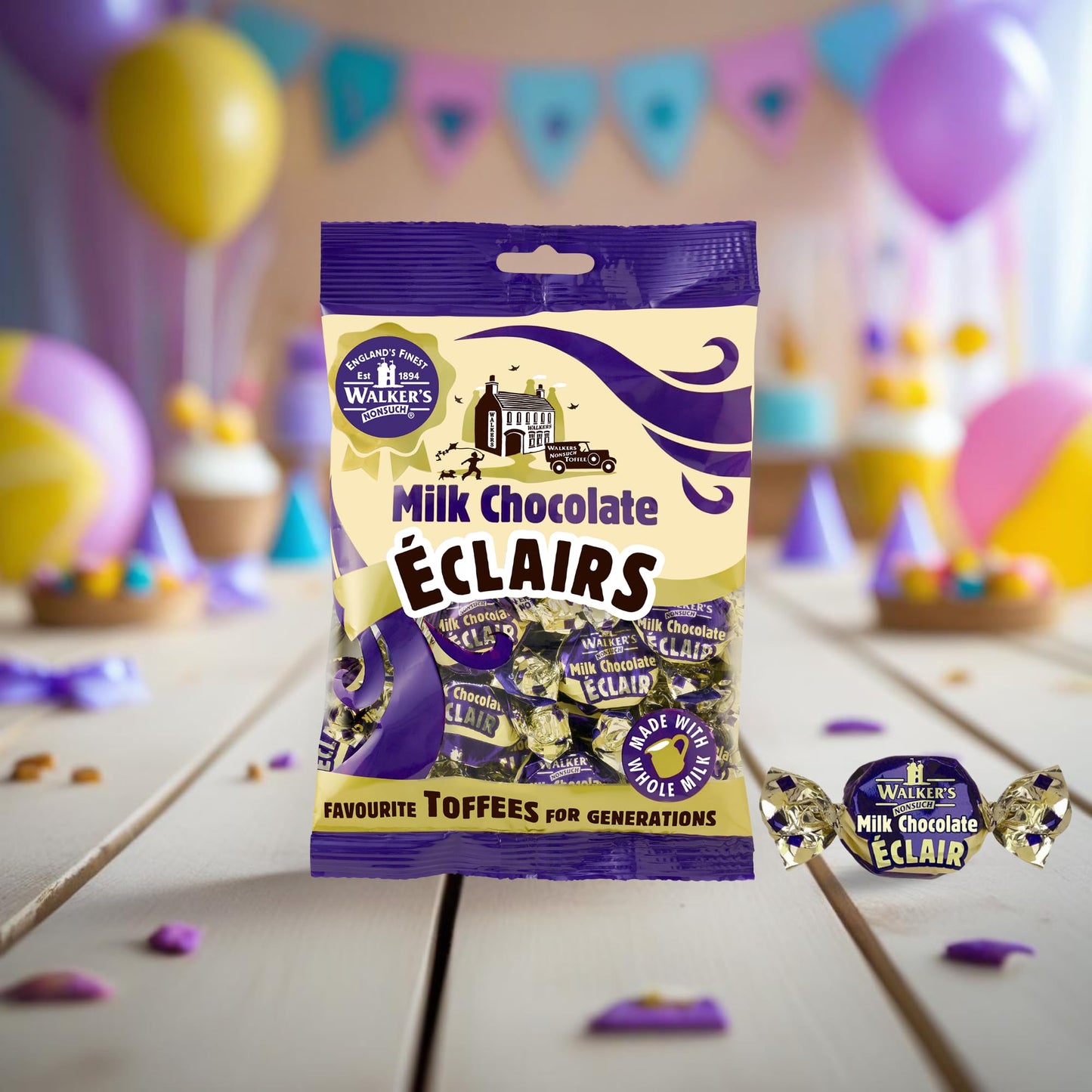 Walkers Nonsuch Milk Chocolate Eclairs 5.29 Oz (Pack Of 2) - Traditional British Chewy Butter Toffee Candy, Classic English Creamy Toffee Sweets, Imported Uk Chocolates Gourmet Gift