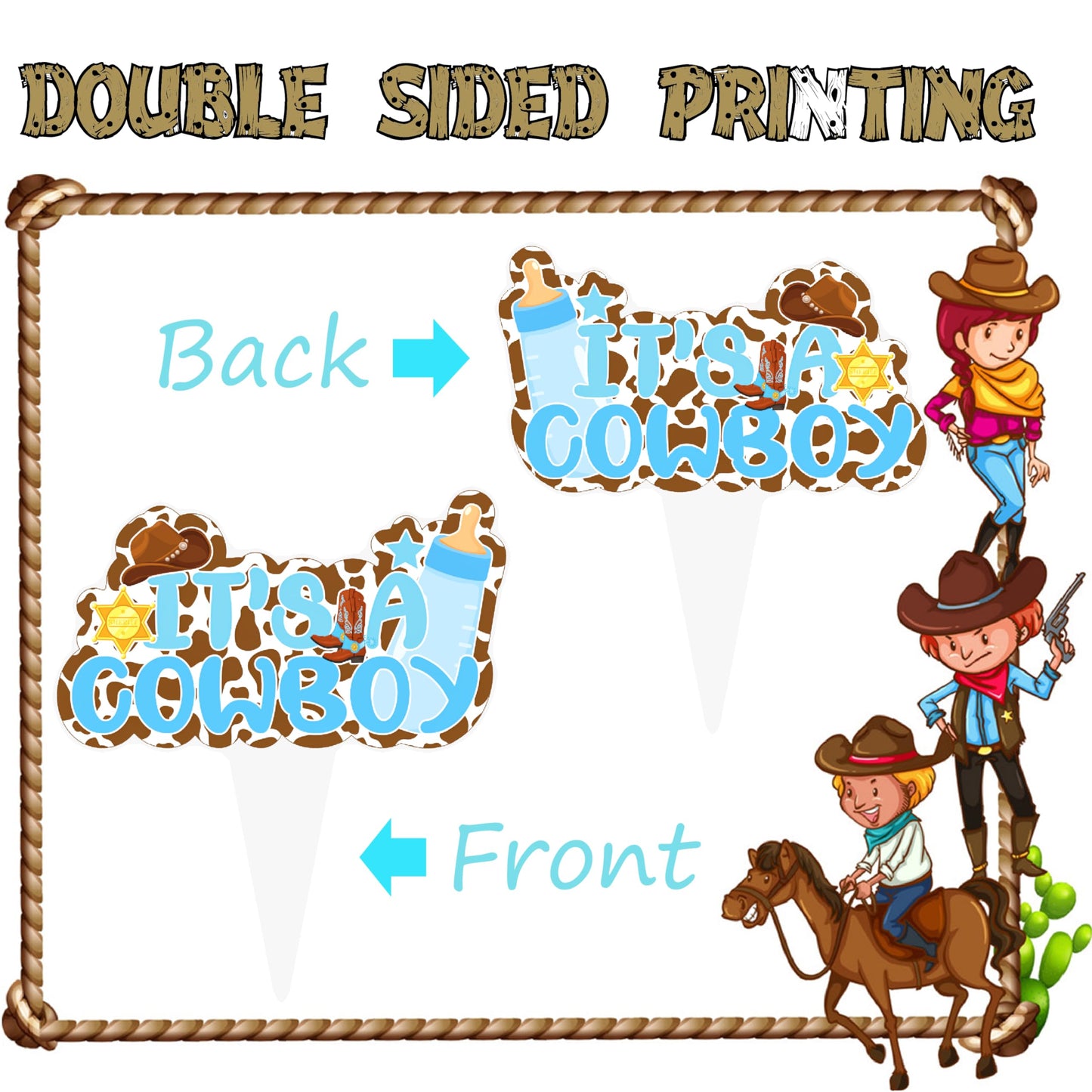 48Pcs Cowboy Baby Shower Cupcake Toppers Western Theme Cupcake Toppers Cowboy Cake Decoration For Kids Cowboy Birthdays Party Ba