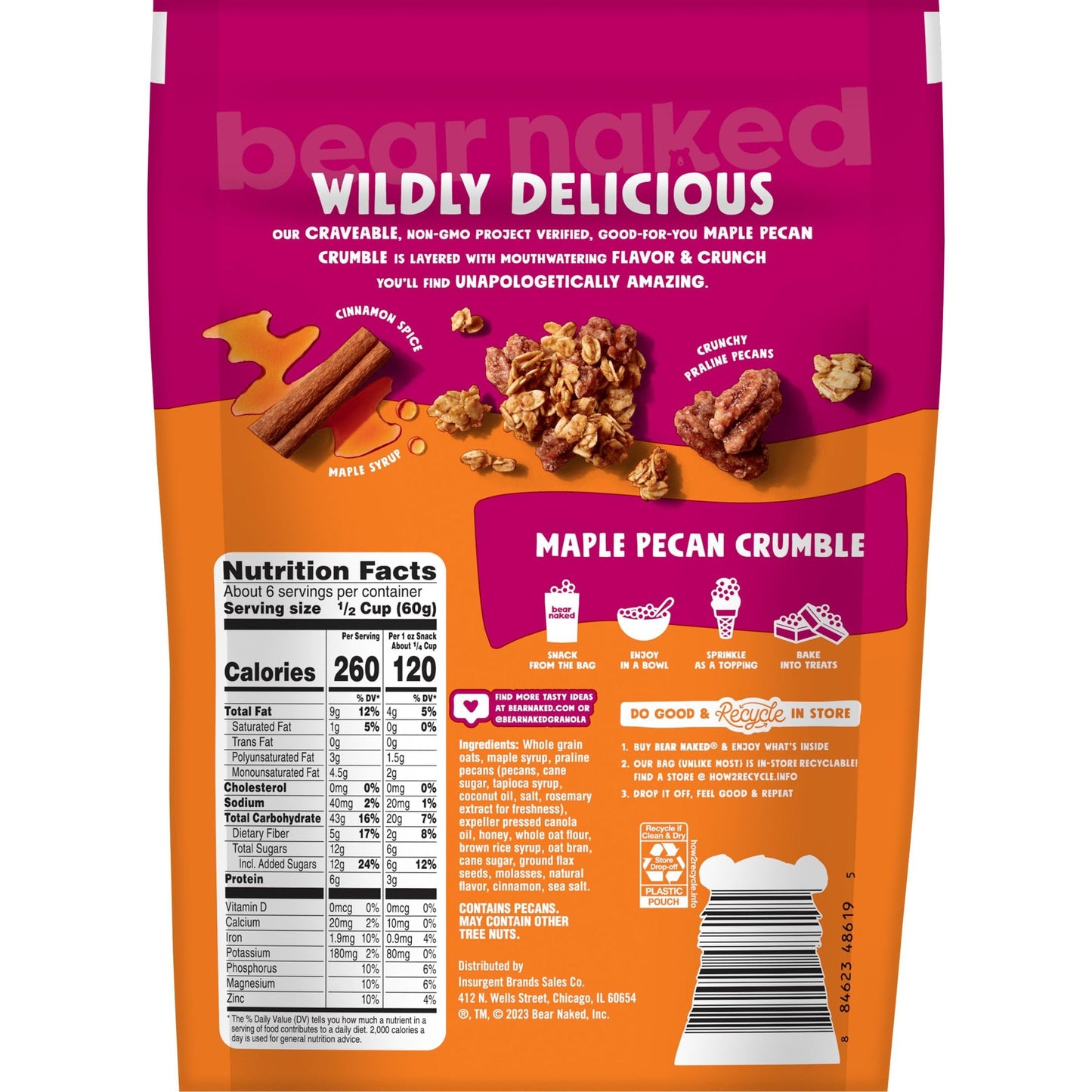 Bear Naked Granola, Maple Pecan, Non-GMO Project Verified and Kosher Dairy, 12oz Bag