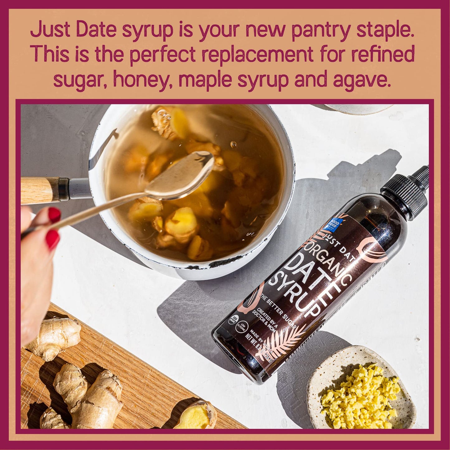 Just Date Syrup Organic Date Syrup, Low-Glycemic, Vegan, 8.8 OZ Squeeze Bottles, Pack of 6