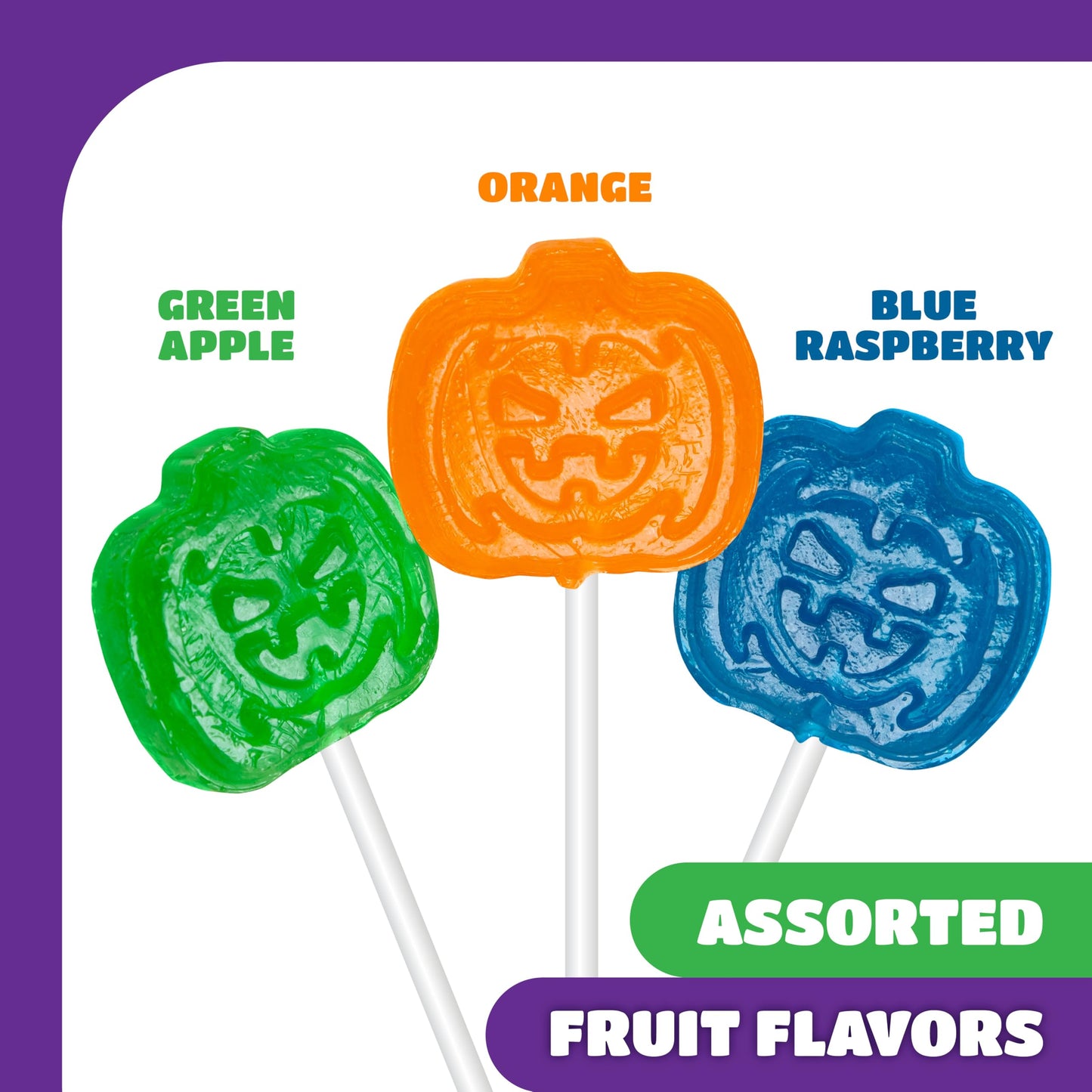 Halloween Lollipops - 2 Pound Box - Halloween Candy Bulk - Individually Wrapped Pumpkin Suckers - Trick or Treat Candy - Assorted Fruit Flavors - Blue Raspberry  Apple  Orange