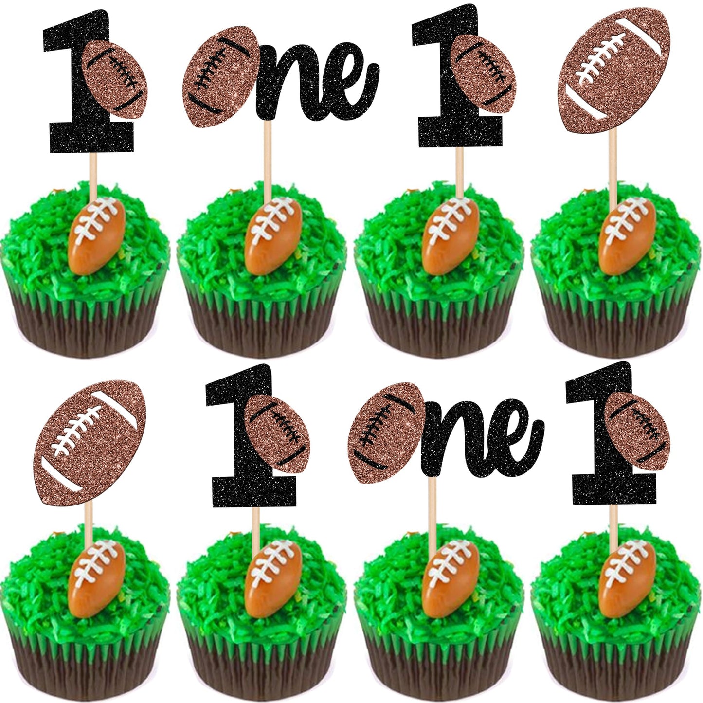 ZHUOWEISM 24 PCS Rugby Cupcake Toppers Glitter American Football Decorations for 1st Birthday Party - Design 9, Paper