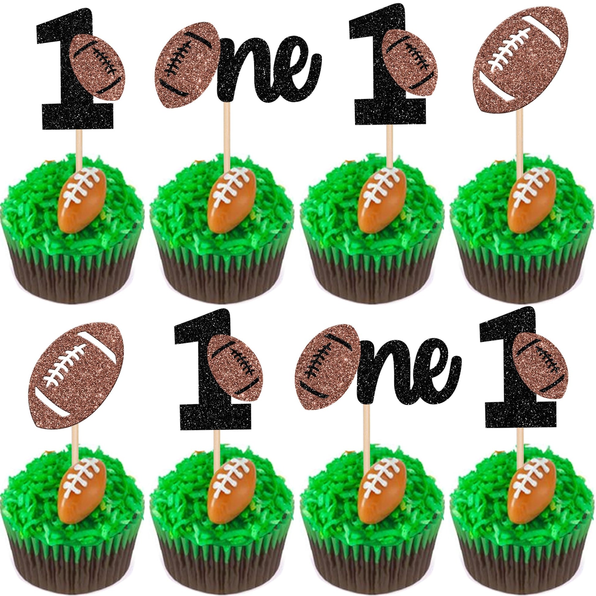 ZHUOWEISM 24 PCS Rugby Cupcake Toppers Glitter American Football Decorations for 1st Birthday Party - Design 9, Paper
