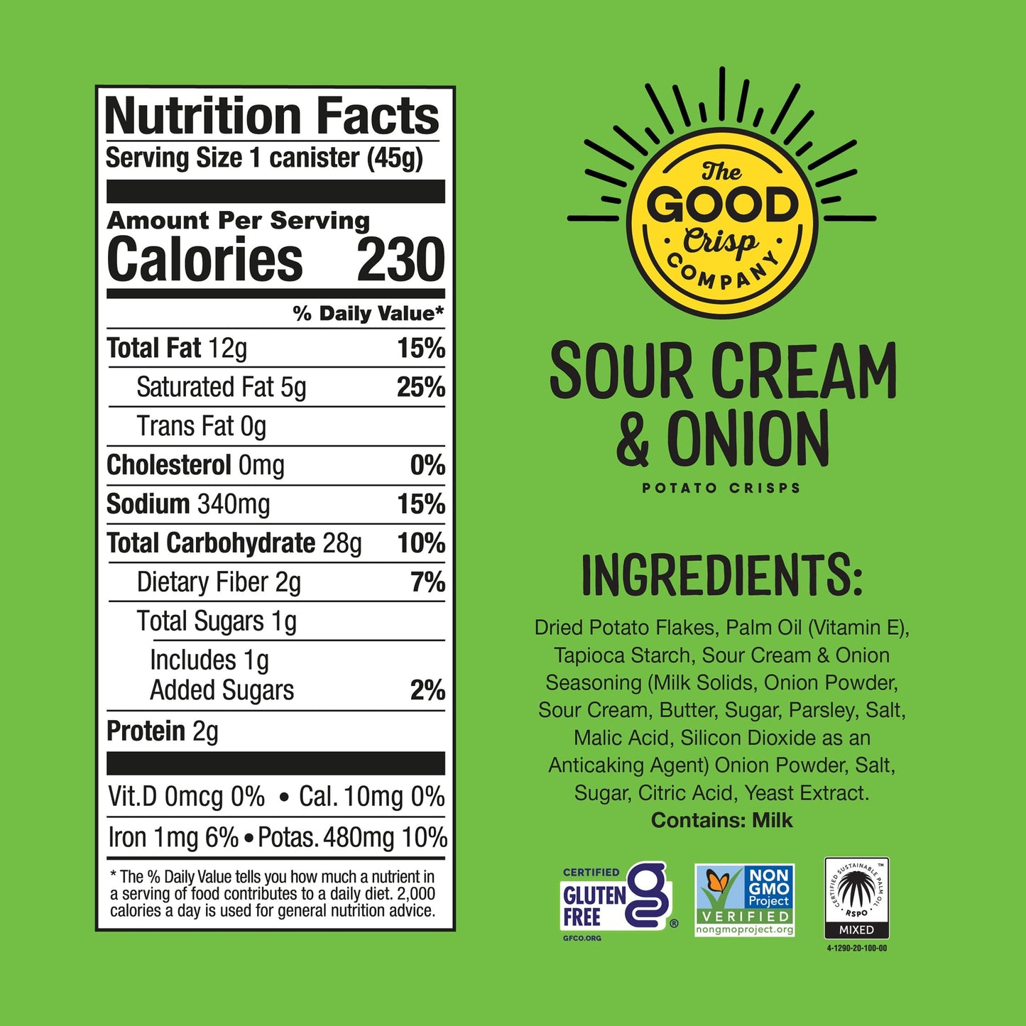 The Good Crisp Company, Good Crisps Minis (Sour Cream And Onion, 1.6 Ounce, Pack Of 12) Non-Gmo, Allergen Friendly, Potato Chip Snack Pack, Gluten Free Snacks