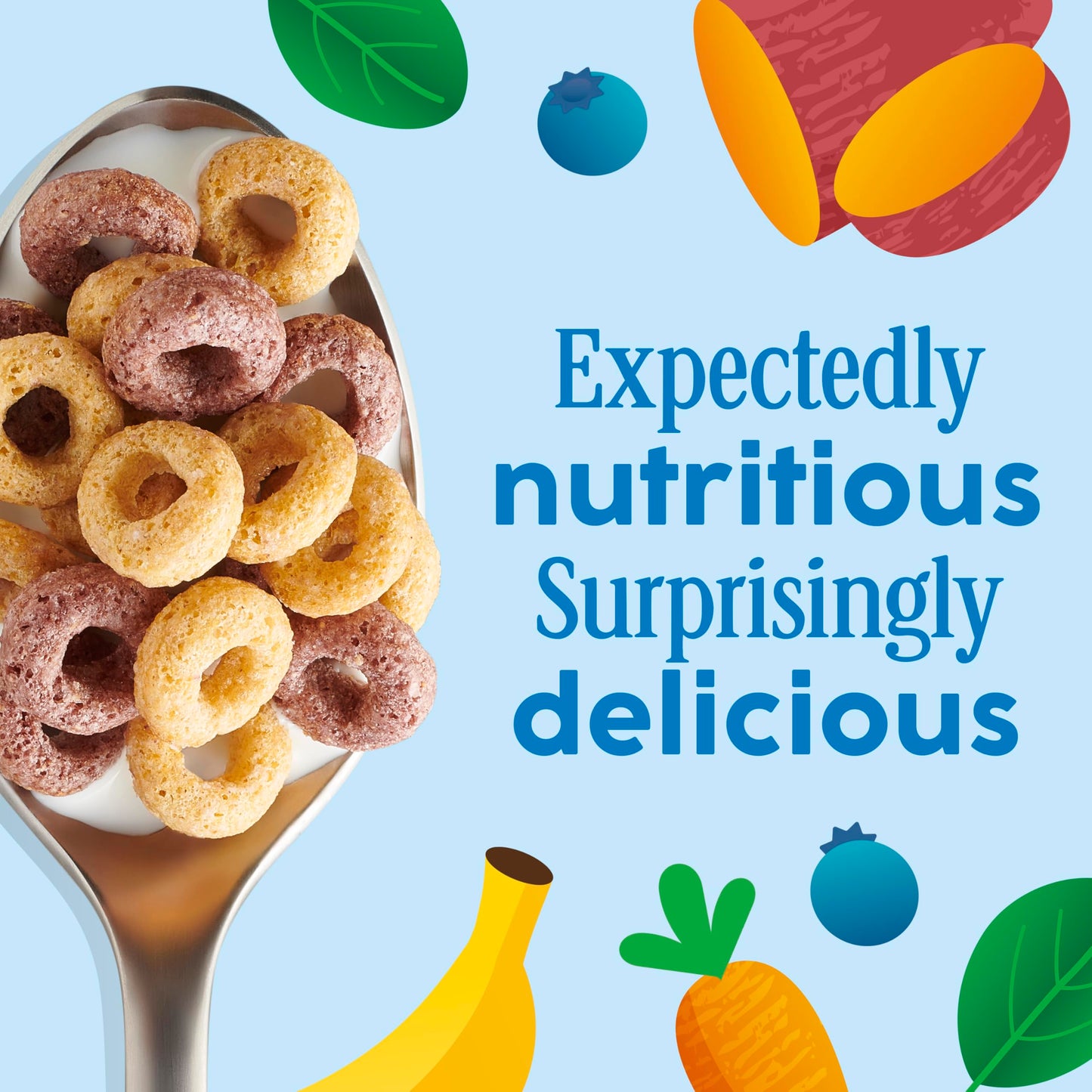 Cheerios Veggie Blends Breakfast Cereal, Blueberry Banana Flavored, Made With Fruits And Veggies, Family Size, 18 Oz